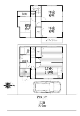 天理市前栽町：中古戸建（弊社専任物件） 間取り図